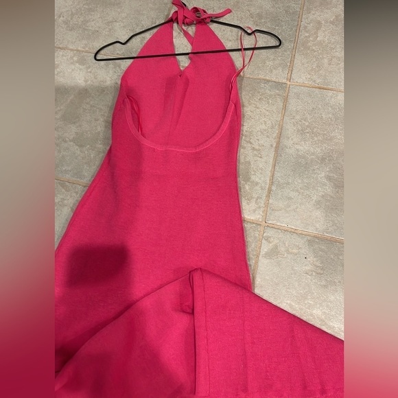 HOT Pink halter ribbed midi dress szS/M Barbie Barbiecore bodycon party vacation - Picture 10 of 14
